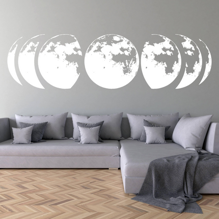 Glow In Dark Moon Phases Wall Decor Decal - Night Light  Art Living Room Sticker - Glowing Neon Phase Cycle Nursery Lunar Crescent Mural