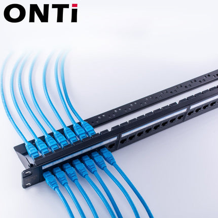 19in 1U Cabinet Rack Pass-through 24 Port CAT6 Patch Panel RJ45 Network Cable Adapter Keystone Jack Modular Distribution Frame